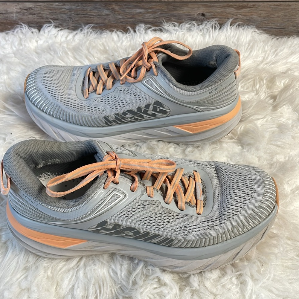 Hoka One One Gray and Orange Sneakers